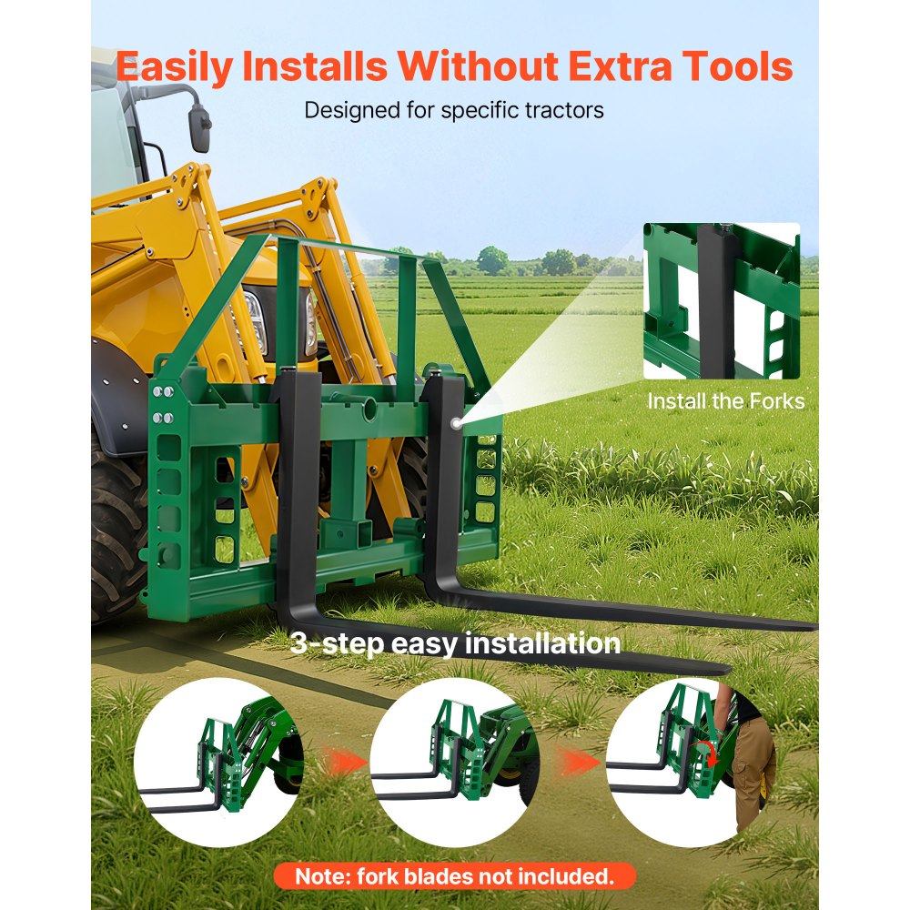 VEVOR Skid Steer Pallet Frame, 4000 lbs Rated Load Capacity, 45-inch Pallet Fork Frame Attachments with 2-inch Hitch