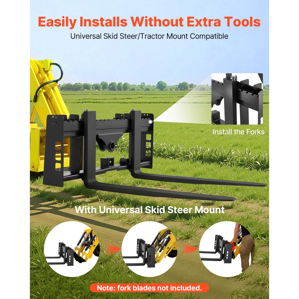 VEVOR Skid Steer Pallet Frame, 4000 lbs Rated Load Capacity, 45-inch Pallet Fork Frame Attachments with 2-inch Hitch