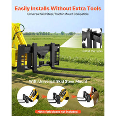 VEVOR Skid Steer Pallet Frame, 4000 lbs Rated Load Capacity, 45-inch Pallet Fork Frame Attachments with 2-inch Hitch