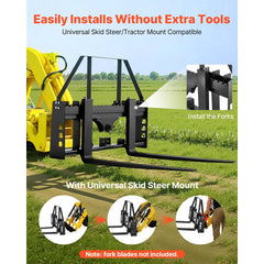 VEVOR Skid Steer Pallet Fork Frame, 4000 lbs Rated Capacity, 45-inch Pallet Fork Frame Attachments with 2-inch Hitch