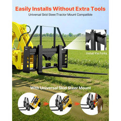 VEVOR Pallet Fork Frame Attachment with 42-inch Skid Steer Pallet Forks 4000 lbs