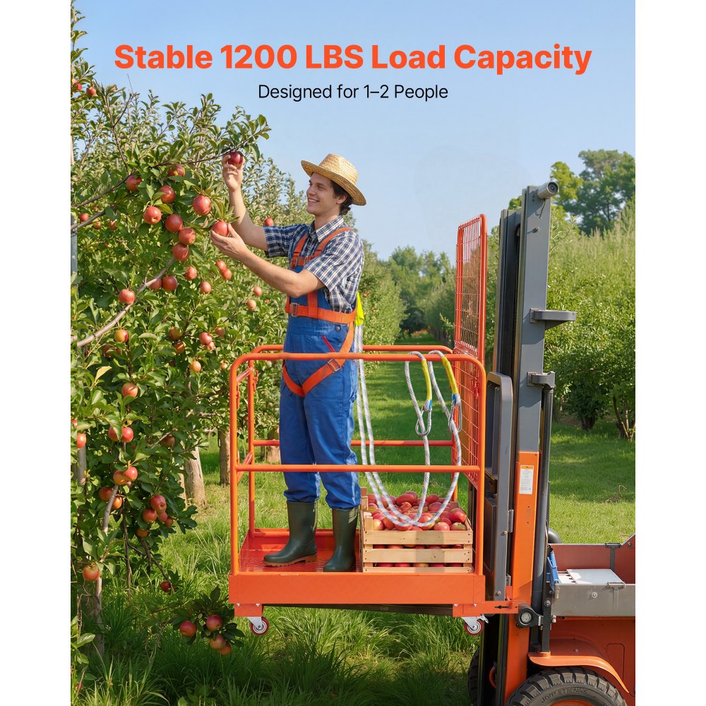 VEVOR Forklift Safety Cage, 36.2 x 41.1 Inch, Forklift Man Basket with 4 Wheels, 1200 lbs Capacity, Heavy Duty Work
