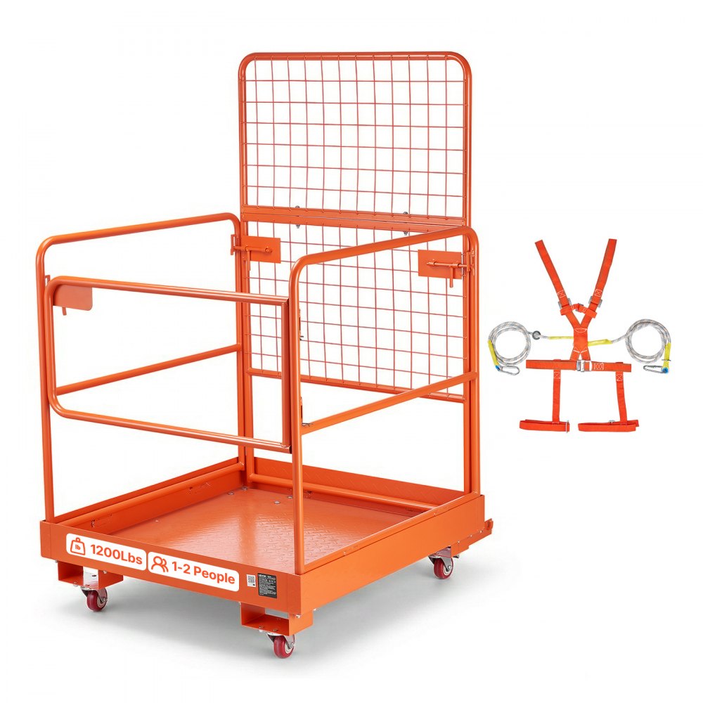 VEVOR Forklift Safety Cage, 36.2 x 41.1 Inch, Forklift Man Basket with 4 Wheels, 1200 lbs Capacity, Heavy Duty Work