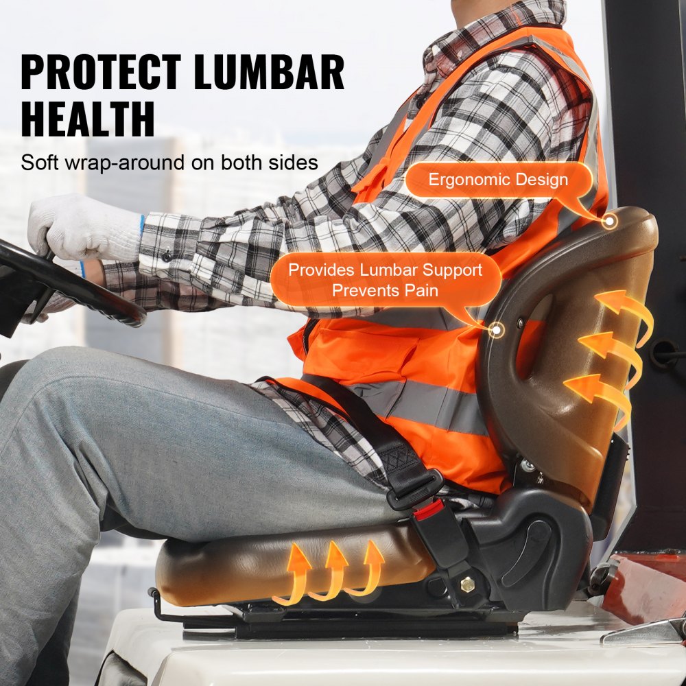 VEVOR Universal Forklift Seat,Tractor Seat with Adjustable Angle Back, Micro Switch and Seatbelt,Wrap-around Forklift