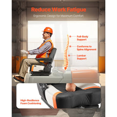 VEVOR Universal Forklift Seat, Tractor Suspension Seat with Adjustable Back, Armrest & Safety Belt, Secure Fold Down