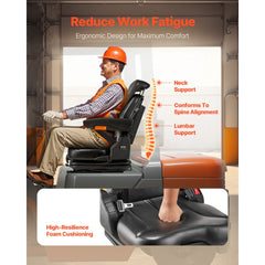 VEVOR Universal Forklift Seat, Tractor Suspension Seat with Adjustable Back, Armrest, Headrest & Safety Belt, Secure