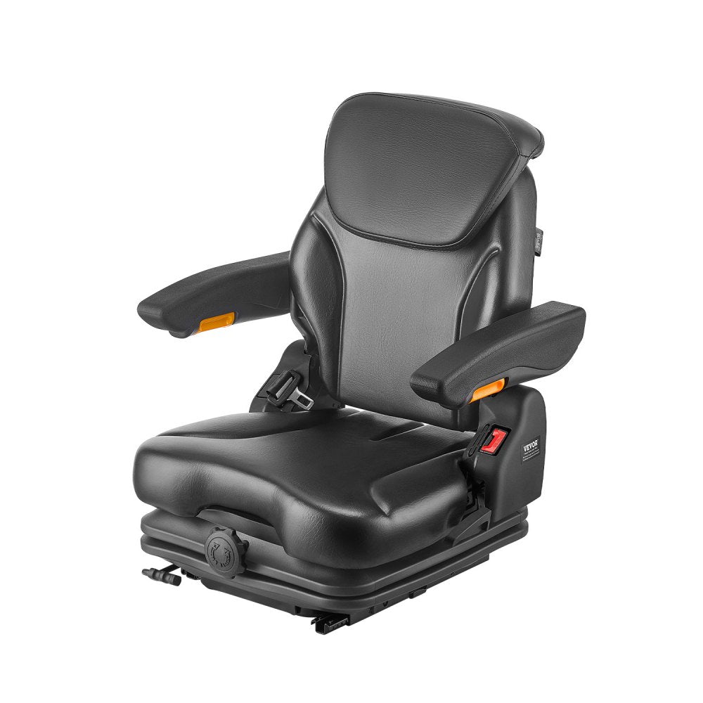 VEVOR Universal Forklift Seat, Tractor Suspension Seat with Adjustable Back, Armrest, Headrest & Safety Belt, Secure