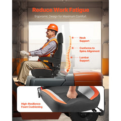 VEVOR Universal Forklift Seat, Tractor Seat with Adjustable Back, Armrest, Headrest & Safety Belt, Secure Tractor Seat
