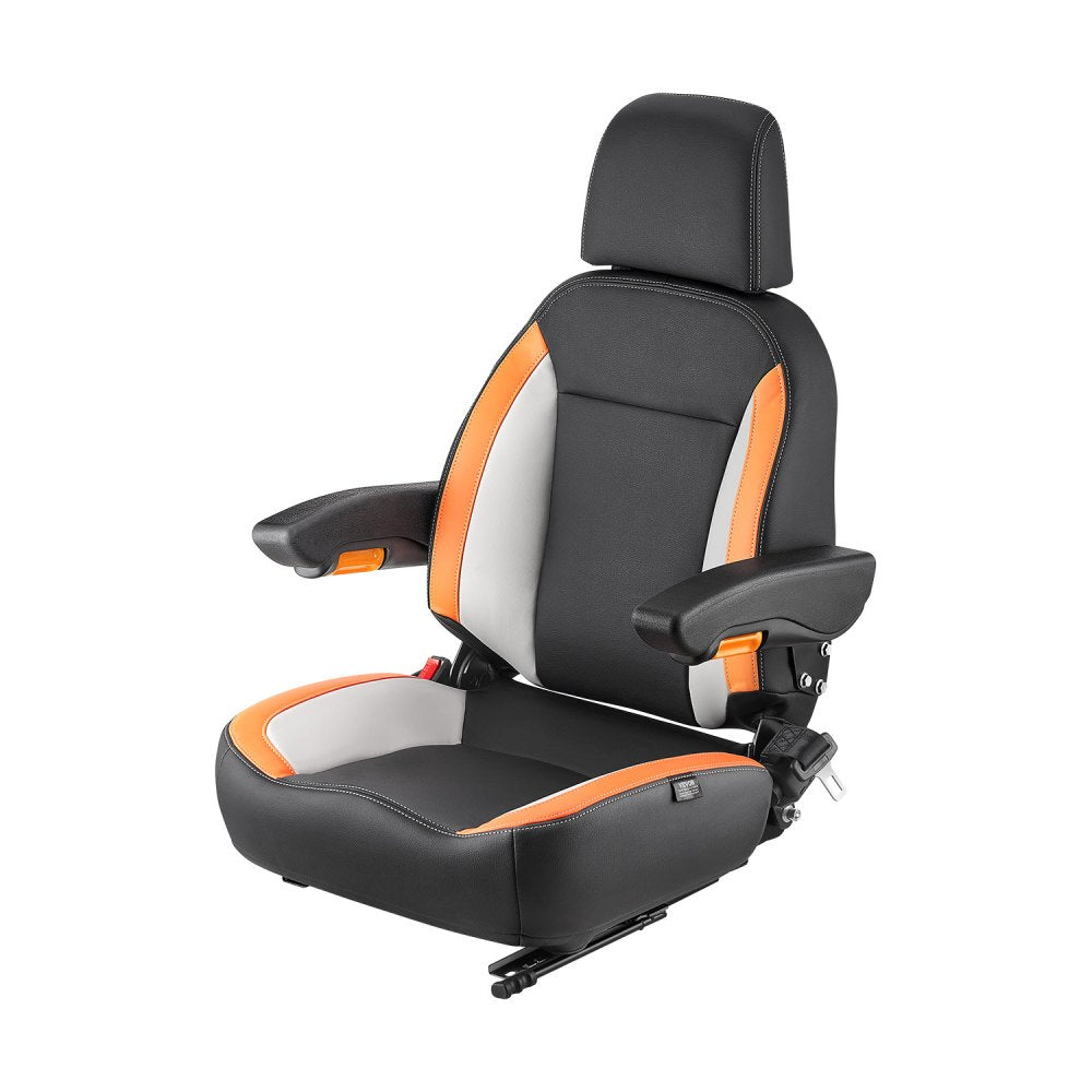VEVOR Universal Forklift Seat, Tractor Seat with Adjustable Back, Armrest, Headrest & Safety Belt, Secure Tractor Seat