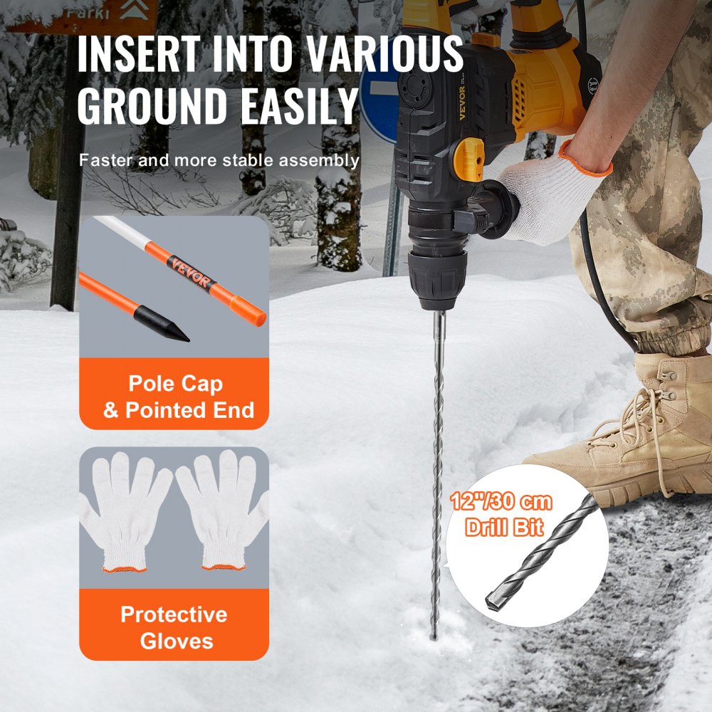 VEVOR Driveway Markers, 100 PCS 48 inch, 0.31 inch Diameter, Orange Fiberglass Poles Snow Stakes with Reflective Tape