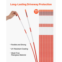 VEVOR Driveway Markers, 100Pcs 72 in Long 5/16 in Dia, Hi-Visibility Driveway Reflectors with 12 in Steel Drill Bits