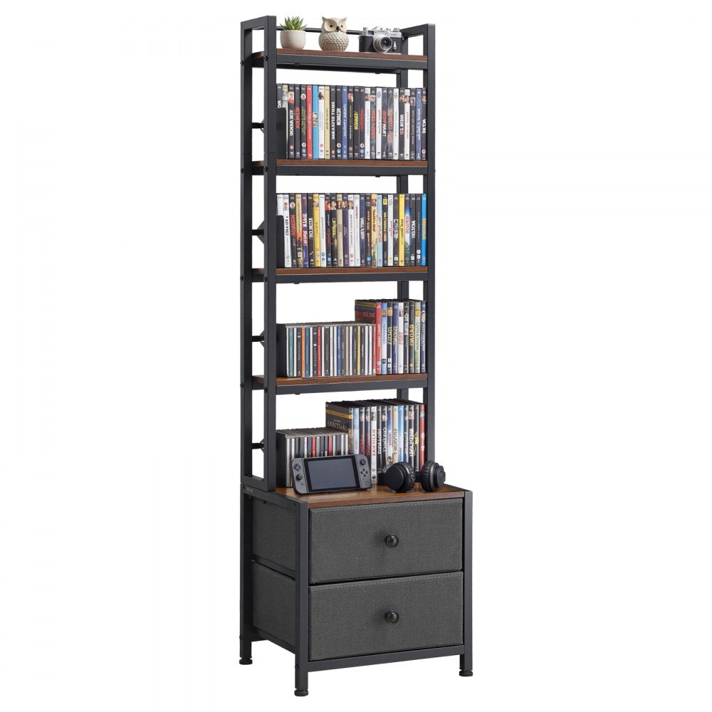VEVOR Media Storage Cabinet, 4-Shelf DVD Shelf Organizer with Drawers, 15.75 x 11.81 x 56.50 in Multimedia Storage