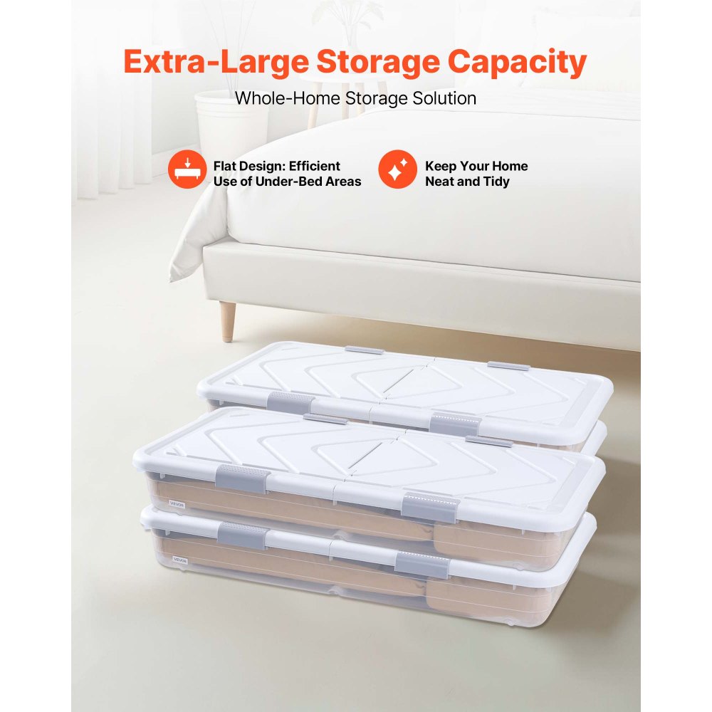 VEVOR Under Bed Storage with Wheels, 31.7 x 15.6 x 6.9 inch Underbed Containers, Underbed Shoes Organizer with Lid &