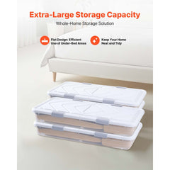 VEVOR Under Bed Storage with Wheels, 31.7 x 15.6 x 6.9 inch Underbed Containers, Underbed Shoes Organizer with Lid &