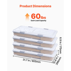 VEVOR Under Bed Storage with Wheels, 31.7 x 15.6 x 6.9 inch Underbed Containers, Underbed Shoes Organizer with Lid &