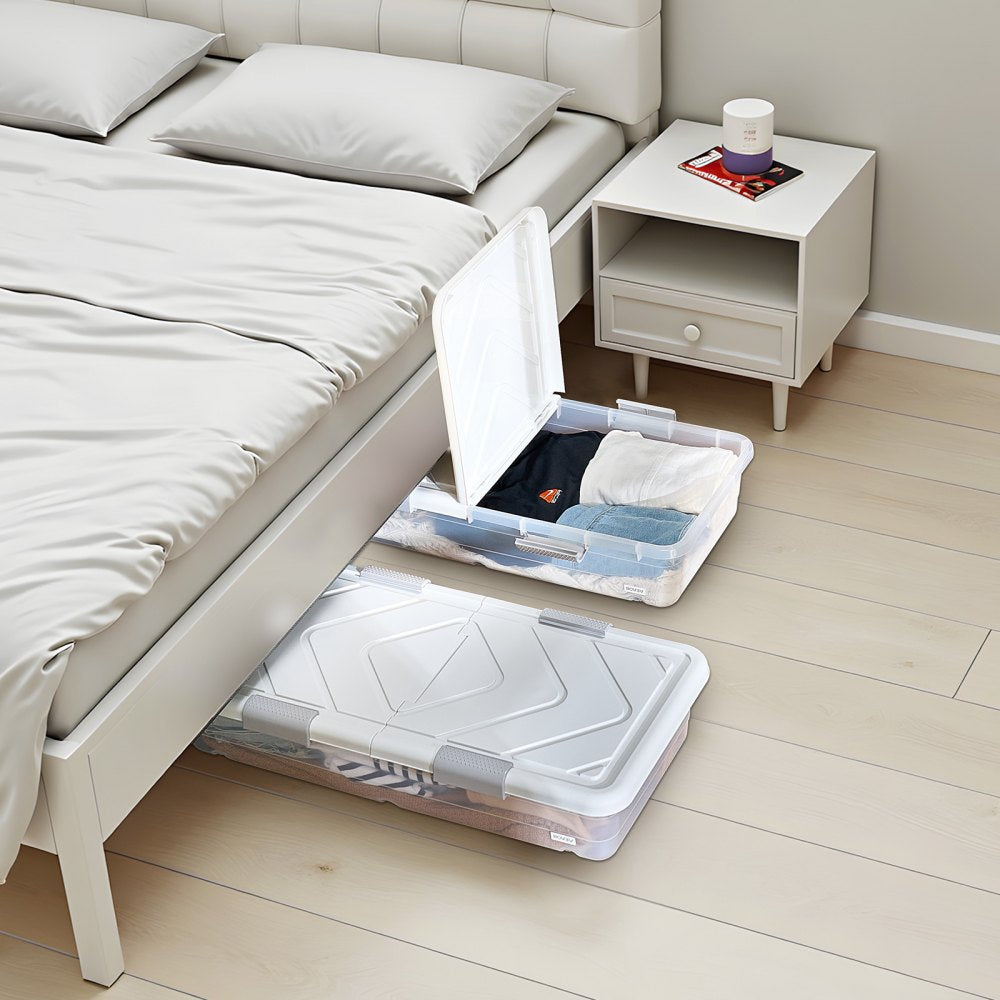 VEVOR Under Bed Storage with Wheels, 31.7 x 15.6 x 6.9 inch Underbed Containers, Underbed Shoes Organizer with Lid &