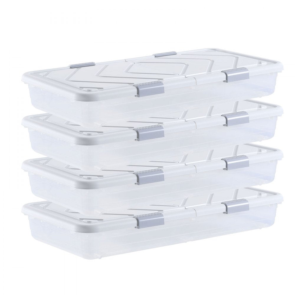 VEVOR Under Bed Storage with Wheels, 31.7 x 15.6 x 6.9 inch Underbed Containers, Underbed Shoes Organizer with Lid &