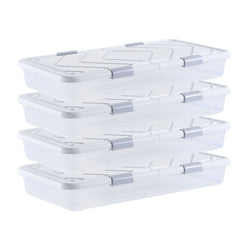 VEVOR Under Bed Storage with Wheels, 31.7 x 15.6 x 6.9 inch Underbed Containers, Underbed Shoes Organizer with Lid &