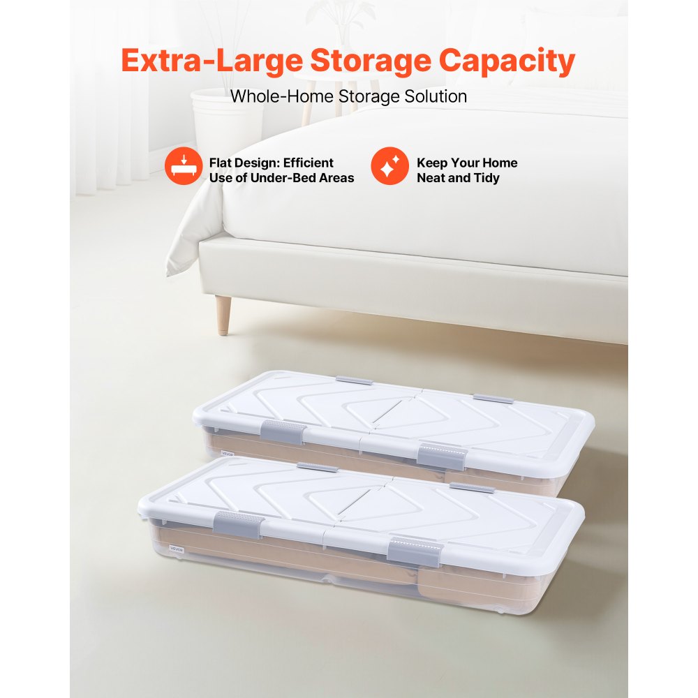 VEVOR Under Bed Storage with Wheels, 39.8 x 20.1 x 5.9 inch Underbed Containers, Underbed Shoes Organizer with Lid &