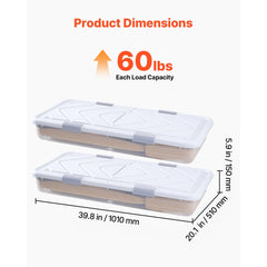 VEVOR Under Bed Storage with Wheels, 39.8 x 20.1 x 5.9 inch Underbed Containers, Underbed Shoes Organizer with Lid &