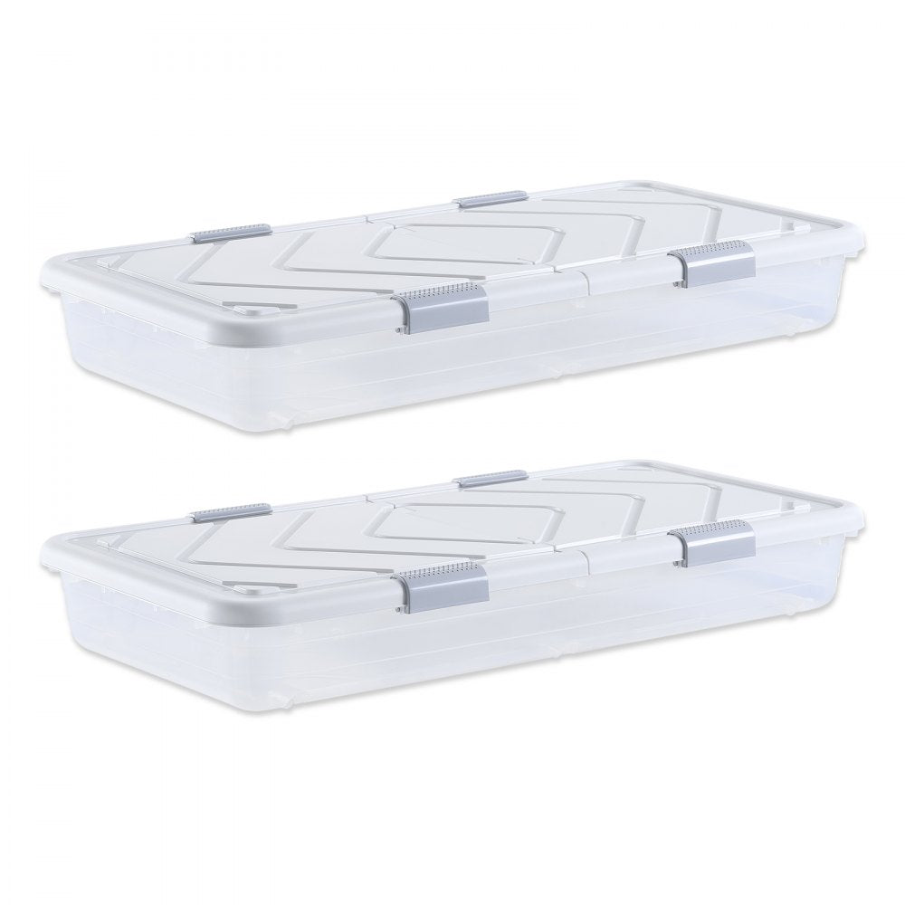 VEVOR Under Bed Storage with Wheels, 39.8 x 20.1 x 5.9 inch Underbed Containers, Underbed Shoes Organizer with Lid &
