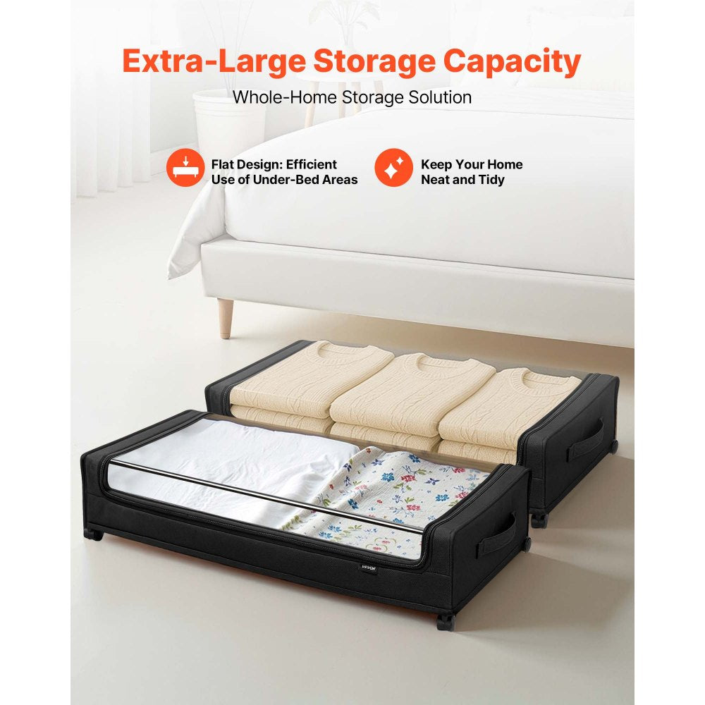 VEVOR Under Bed Storage with Wheels, 30.3 x 18.5 x 6.8 inch, Underbed Containers with Clear Lid, Underbed Shoe