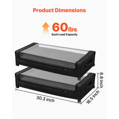 VEVOR Under Bed Storage with Wheels, 30.3 x 18.5 x 6.8 inch, Underbed Containers with Clear Lid, Underbed Shoe