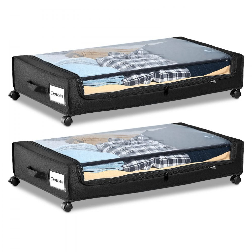 VEVOR Under Bed Storage with Wheels, 30.3 x 18.5 x 6.8 inch, Underbed Containers with Clear Lid, Underbed Shoe
