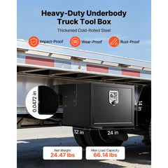 VEVOR Underbody Truck Tool Box, 24 x 12 x 14 Inch Heavy Duty Steel Trailer Storage Box with Lock & Keys, Waterproof