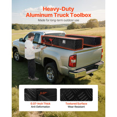 VEVOR Truck Tool Box, 72 x 13 x 16 Inch, Black Aluminum Tread Topsider Toolbox with Dual Drop Doors, Heavy Duty
