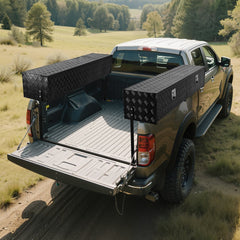 VEVOR Truck Tool Box, 72 x 13 x 16 Inch, Black Aluminum Tread Topsider Toolbox with Dual Drop Doors, Heavy Duty