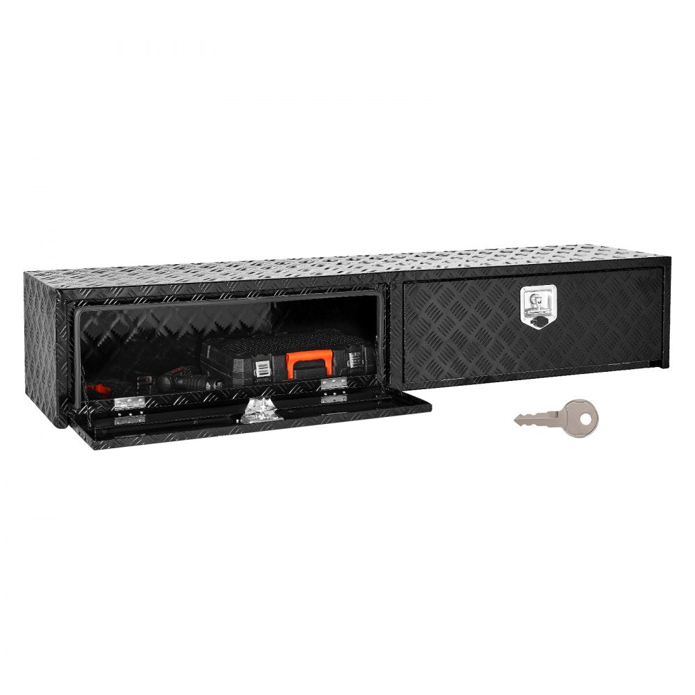 VEVOR Truck Tool Box, 72 x 13 x 16 Inch, Black Aluminum Tread Topsider Toolbox with Dual Drop Doors, Heavy Duty