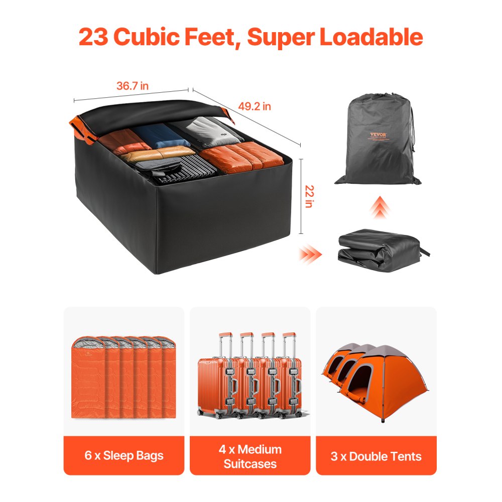 VEVOR Car Rooftop Cargo Carrier Bag, 23 Cubic Feet Roof Cargo Carrier, Heavy Duty 840D PVC 100% Waterproof Car Roof