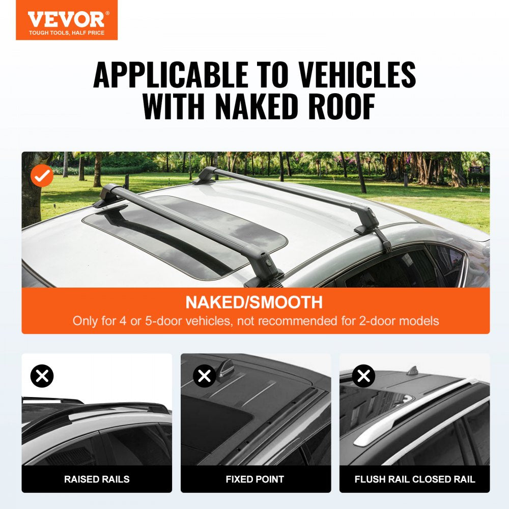 VEVOR Roof Rack Cross Bars, Aluminum Roof Rack Crossbars, Fit Roof without Side Rail, 155 lbs Load Capacity, Adjustable