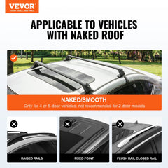 VEVOR Roof Rack Cross Bars, Aluminum Roof Rack Crossbars, Fit Roof without Side Rail, 155 lbs Load Capacity, Adjustable