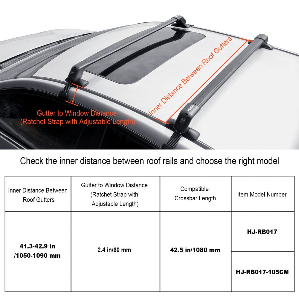 VEVOR Roof Rack Cross Bars, Aluminum Roof Rack Crossbars, Fit Roof without Side Rail, 155 lbs Load Capacity, Adjustable