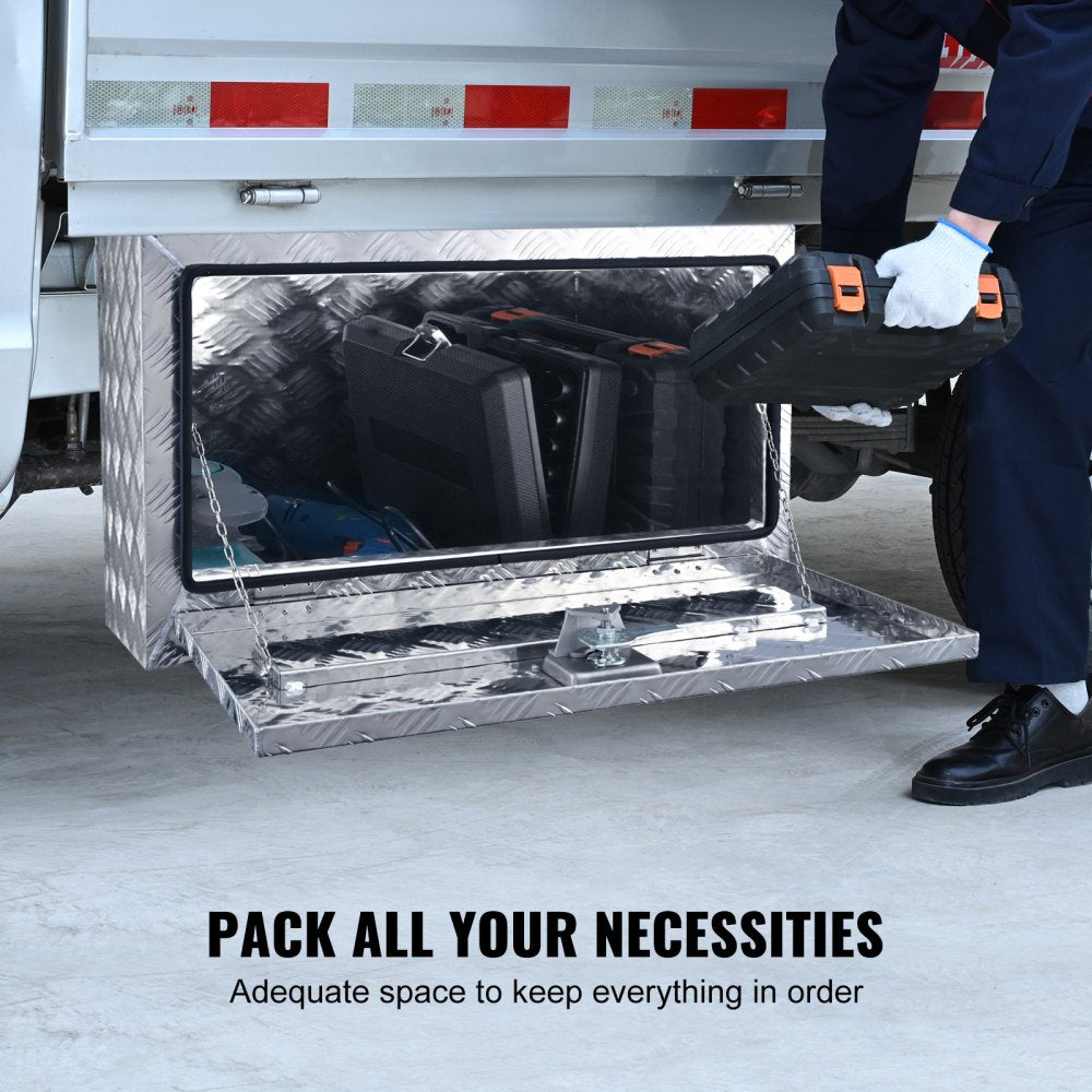 VEVOR Underbody Truck Box, 30"×14"×16" Pickup Storage Box, Heavy Duty Aluminum Diamond Plate Tool Box with Lock and
