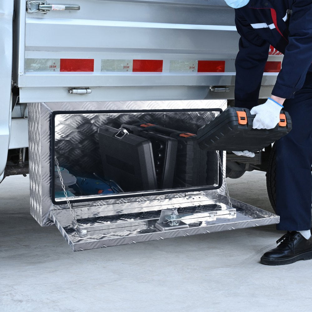 VEVOR Underbody Truck Box, 30"×14"×16" Pickup Storage Box, Heavy Duty Aluminum Diamond Plate Tool Box with Lock and