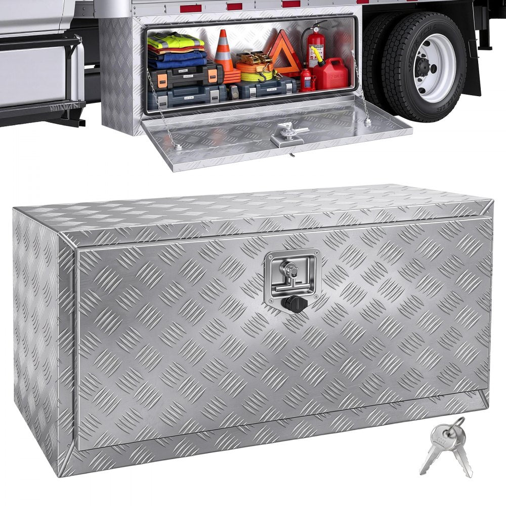 VEVOR Underbody Truck Box, 36"×14"×16" Pickup Storage Box, Heavy Duty Aluminum Diamond Plate Tool Box with Lock and