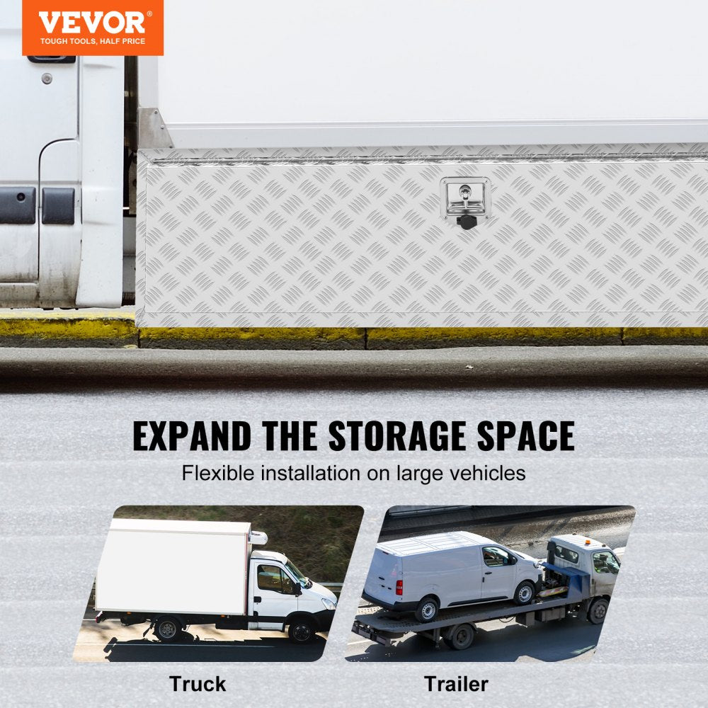 VEVOR Underbody Truck Box, 60"×17"×18" Pickup Storage Box, Heavy Duty Aluminum Diamond Plate Tool Box with Lock and