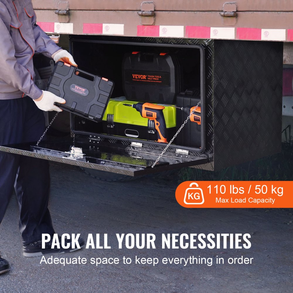 VEVOR Underbody Truck Box, 48" x 17" x 18" Pickup Storage Box, Heavy Duty Aluminum Diamond Plate Tool Box with Lock and