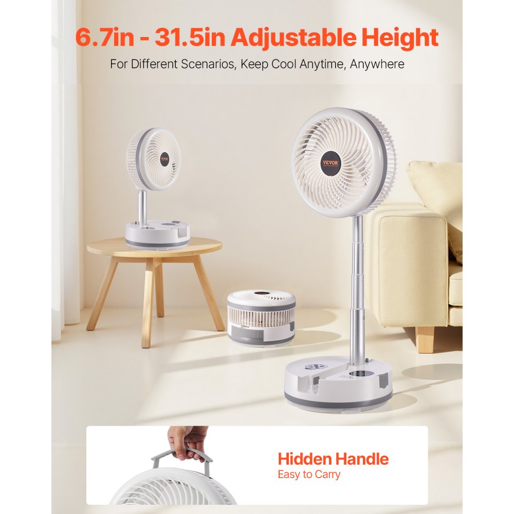 VEVOR 10 inch Portable Foldable Rechargeable Oscillating Fan, 3-in-1 Battery Operated with Remote Control, Quiet