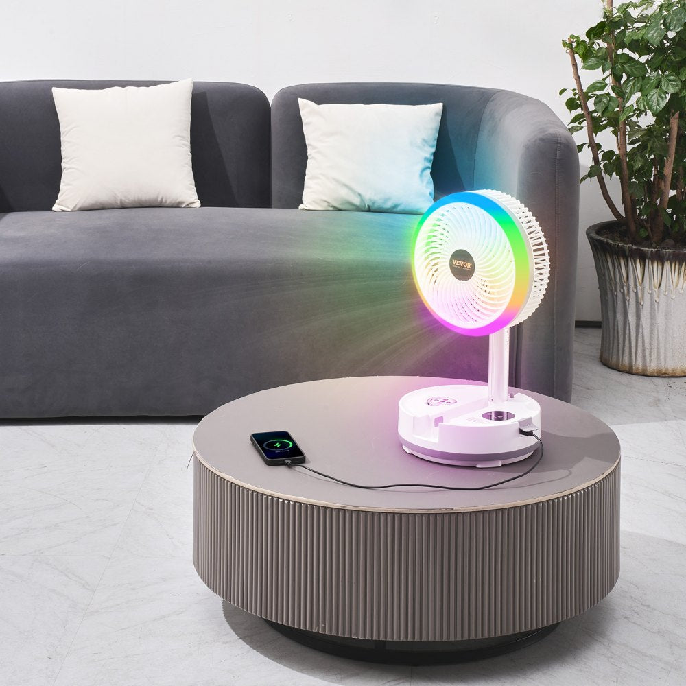 VEVOR 10 inch Portable Foldable Rechargeable Oscillating Fan, 3-in-1 Battery Operated with Remote Control, Quiet