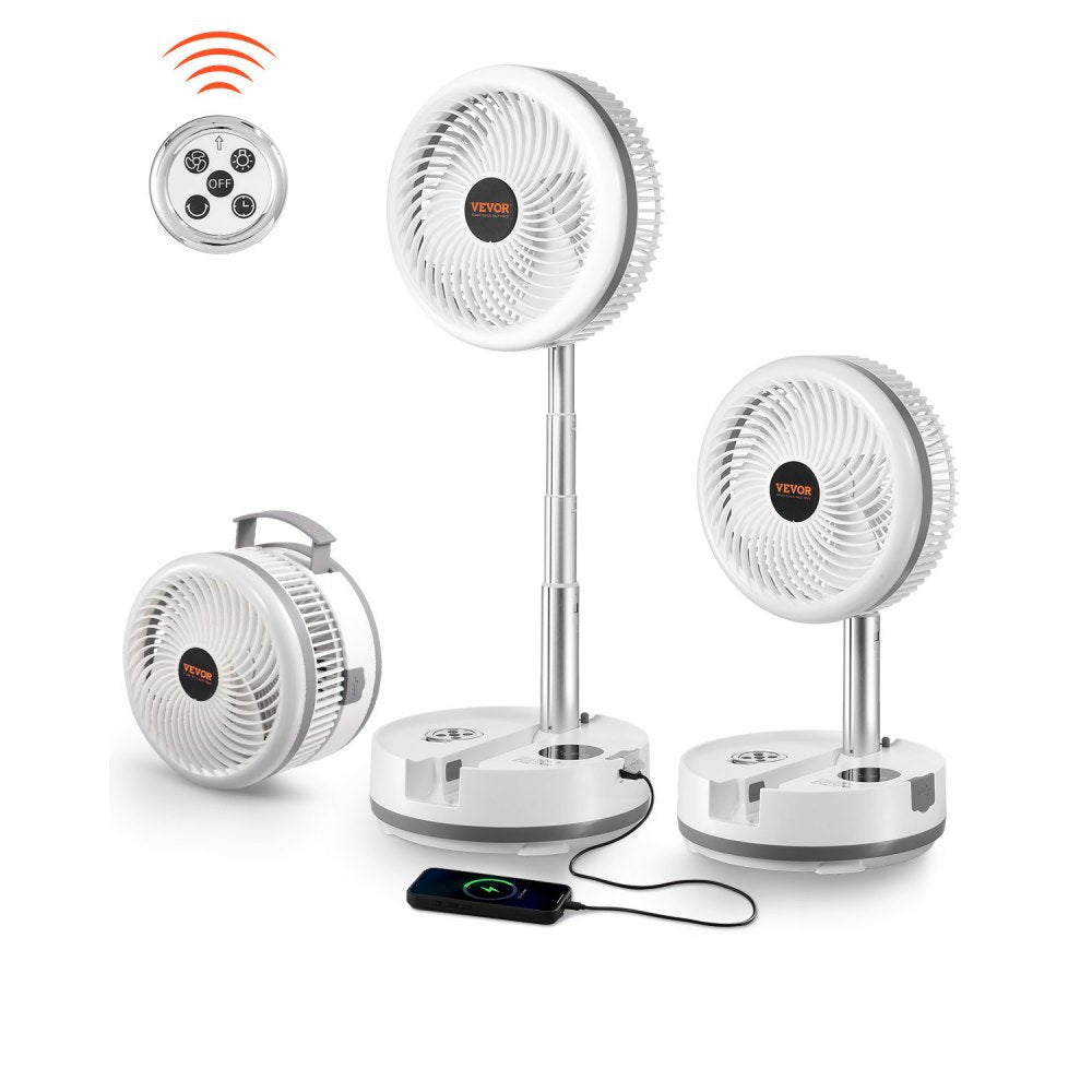 VEVOR 10 inch Portable Foldable Rechargeable Oscillating Fan, 3-in-1 Battery Operated with Remote Control, Quiet