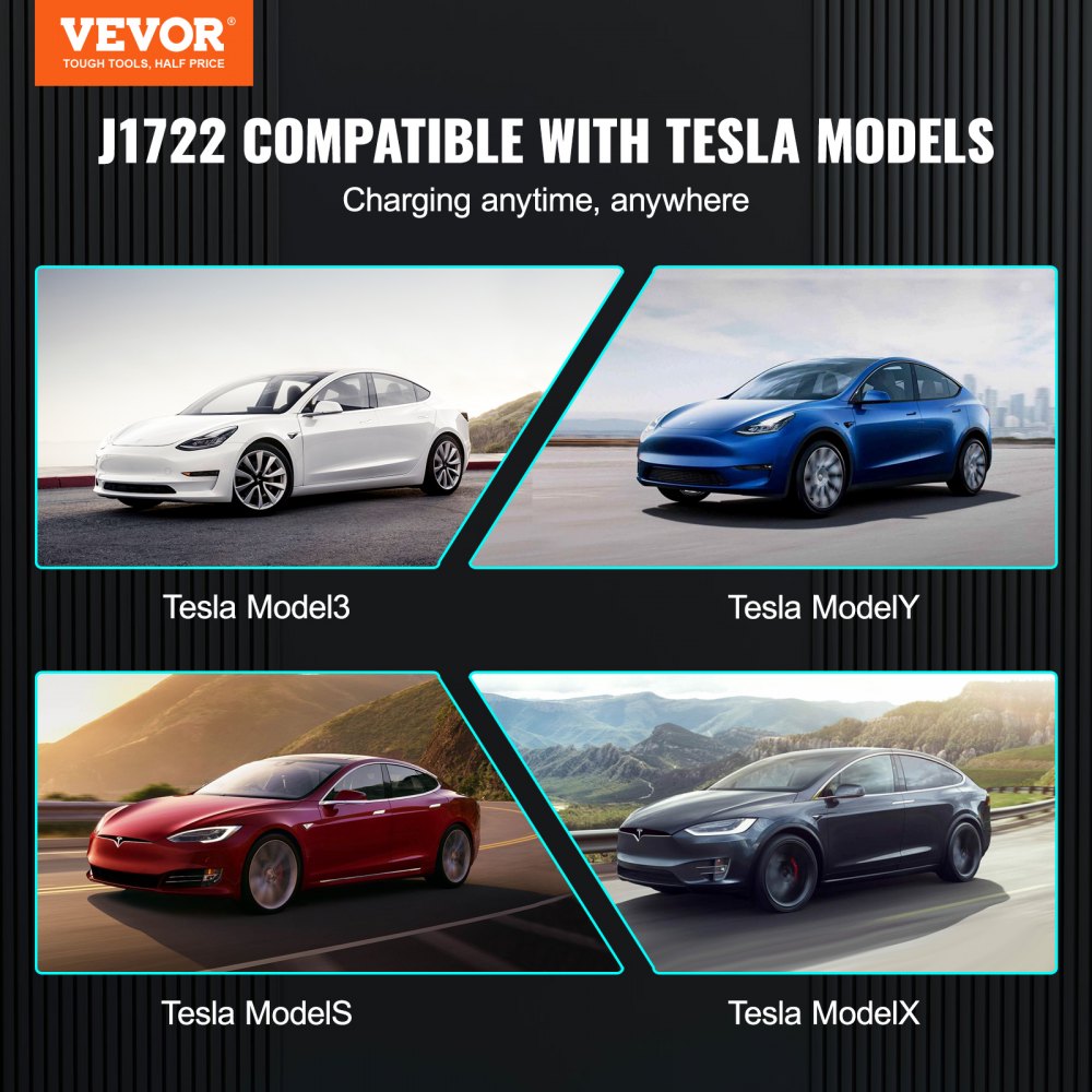 VEVOR J1772 to Tesla Charger Adapter, 80 Amp 240V AC, SAE J1772 EV Charging Adapter to Tesla Plug, with Storage Bag