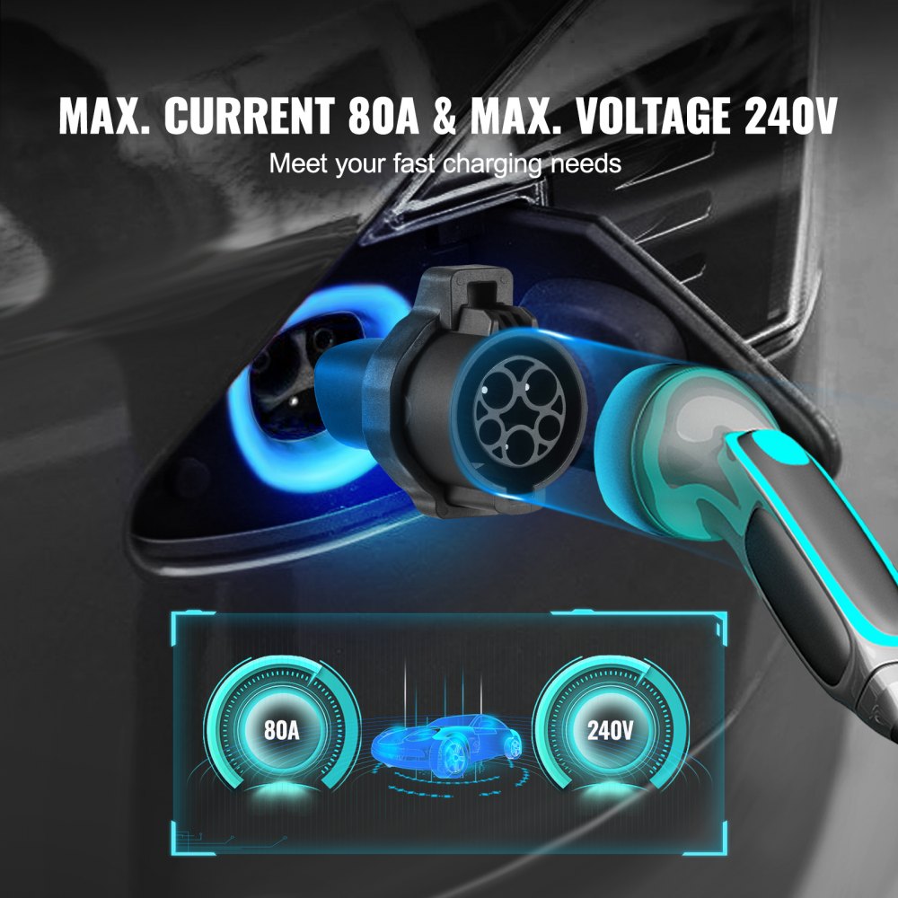 VEVOR J1772 to Tesla Charger Adapter, 80 Amp 240V AC, SAE J1772 EV Charging Adapter to Tesla Plug, with Storage Bag