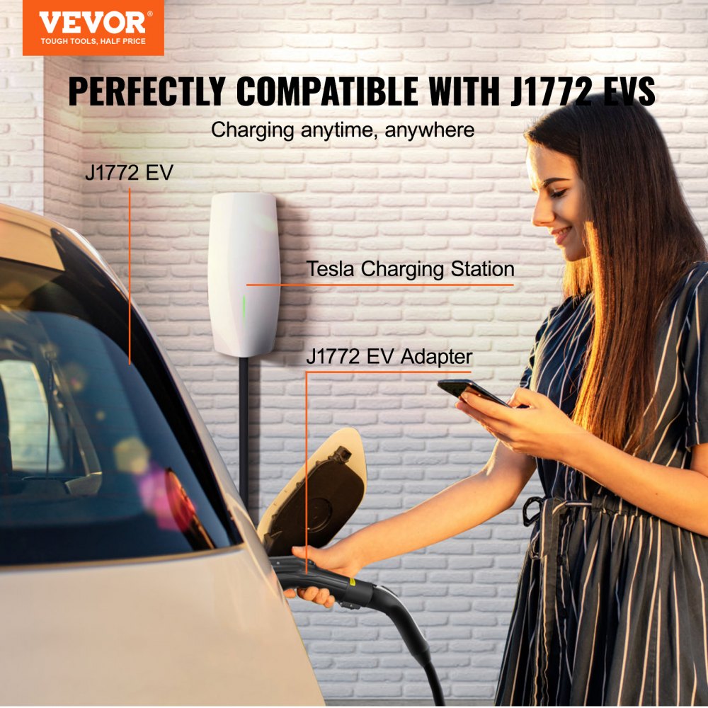 VEVOR Tesla to J1772 Charging Adapter, Max 48 Amp 240V, J1772 EVs Charger Adapter, with IP65 Storage Bag Anti-Drop