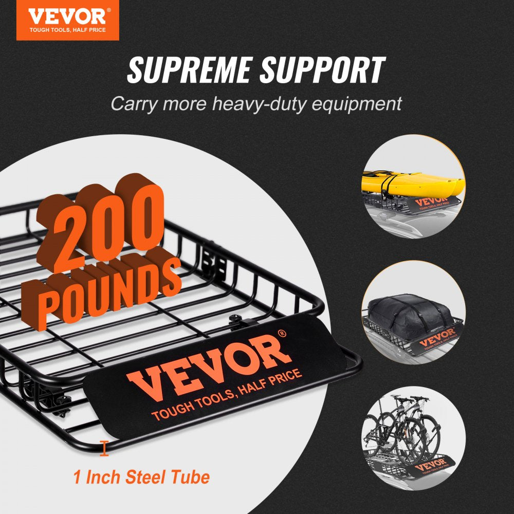 VEVOR Roof Rack Cargo Basket, 46" x 36" x 4.5" Rooftop Cargo Carrier, Heavy-duty 200 LBS Capacity Universal Roof Rack