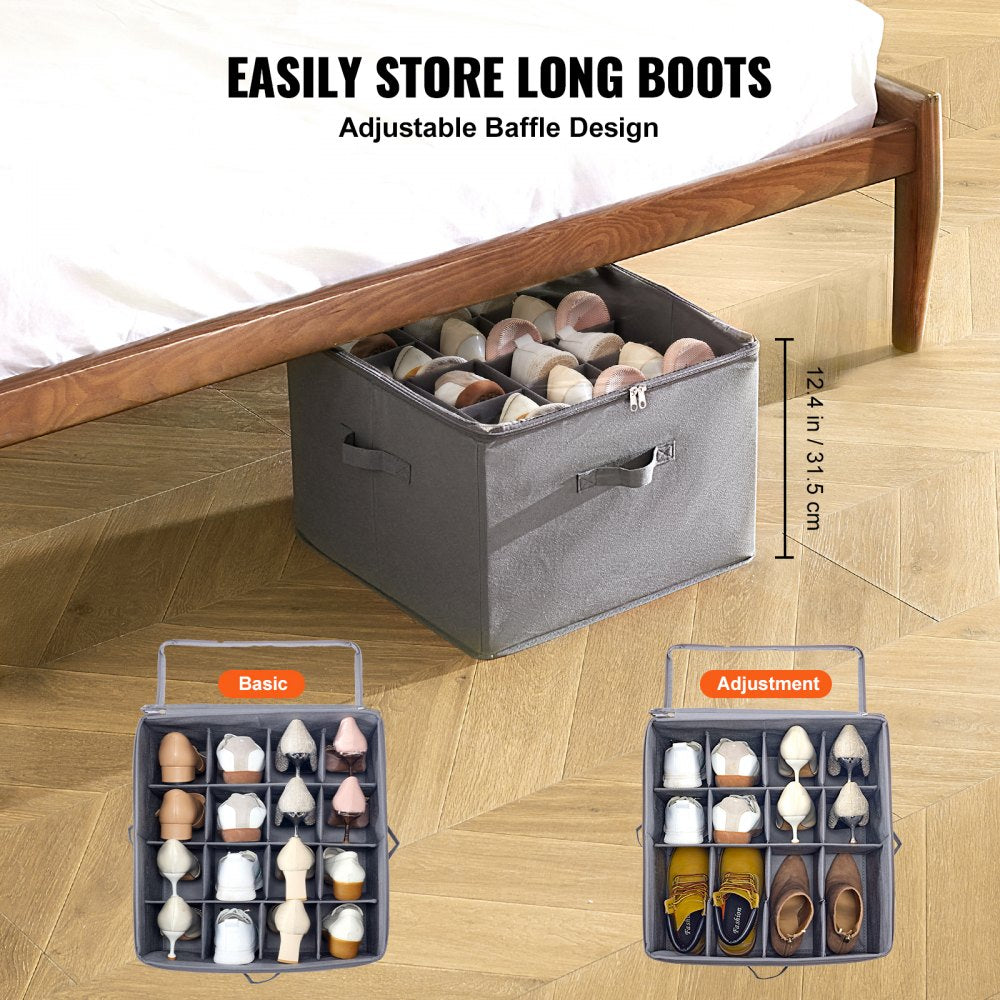 VEVOR Under Bed Shoe Storage Organizer, 1 Pack, 16 Compartments, Underbed Shoe Box Storage Containers Adjustable