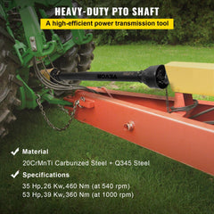 VEVOR PTO Shaft 1 3/8" PTO Drive Shaft, 6 Spline End Round End PTO Driveline Shaft, Series 4 Tractor PTO Shaft, 39"-55"